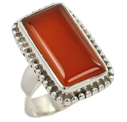 Natural Orange Carnelian 925 Sterling Silver Gemstone Handmade Silver Ring jewelry Wholesale Factory Price