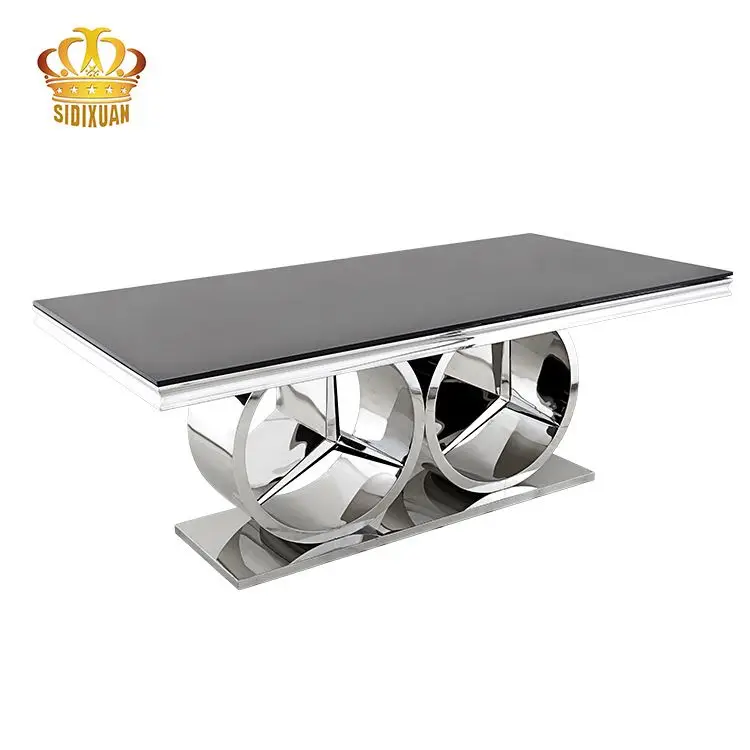 Unique Living Room Furniture Side Table Black Glass Top Metal Small End Table
