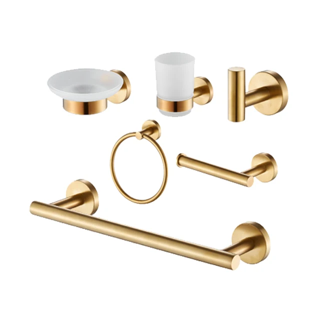 6 pcs gold luxury stainless steel toilet bathroom accessories set