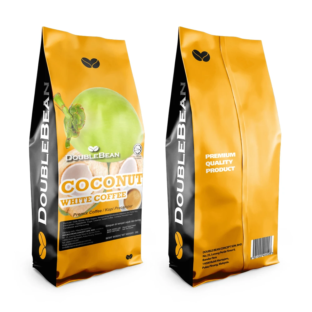 
Высококачественный растворимый кофе премиум-класса из Малайзии, кокосовый белый кофе 3 в 1 OEM, частная этикетка 1 кг 
