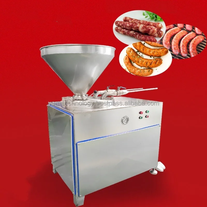 200kg/h Automatic Small Mini Hydraulic Piston Mortadella Enema Sausage Filler machine Nozzle linker Making Machine