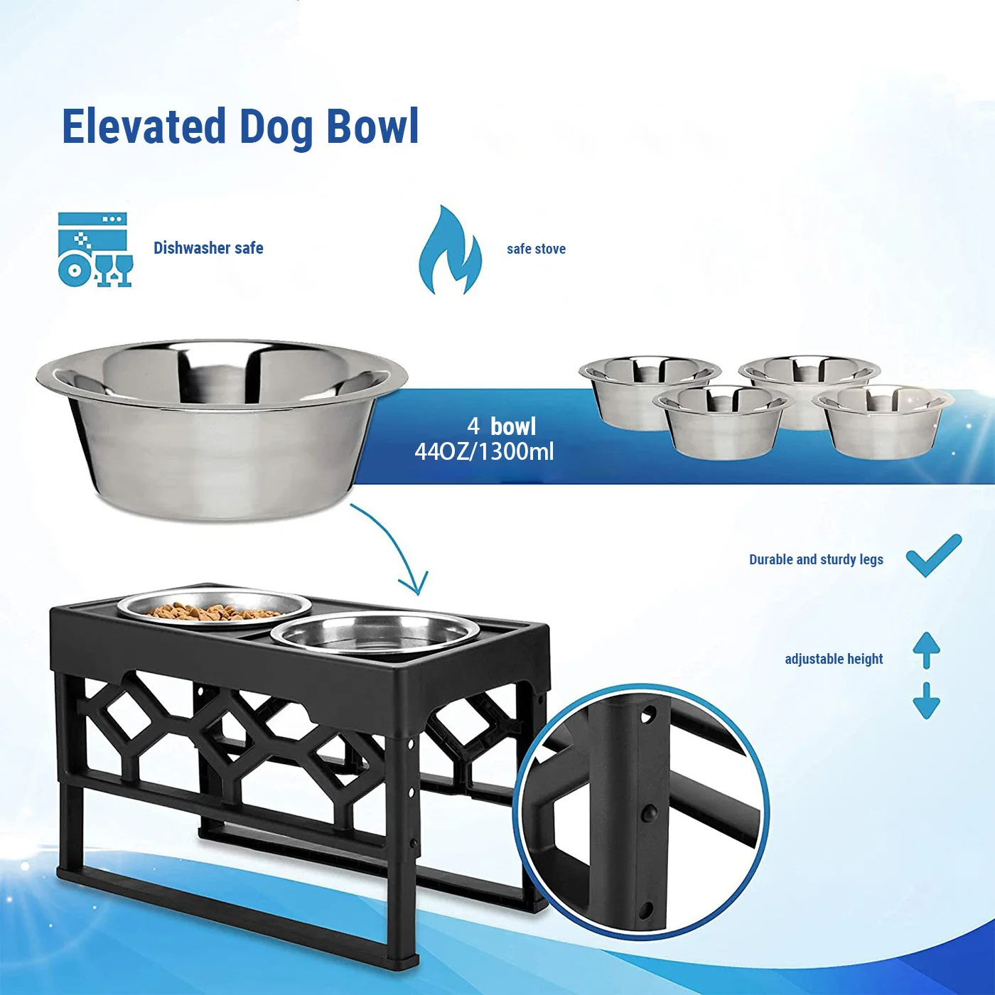 New Arrival  safe anti-slip stainless steel  detachable support  elevated dog bowls dog water  food bowl  dog feeder