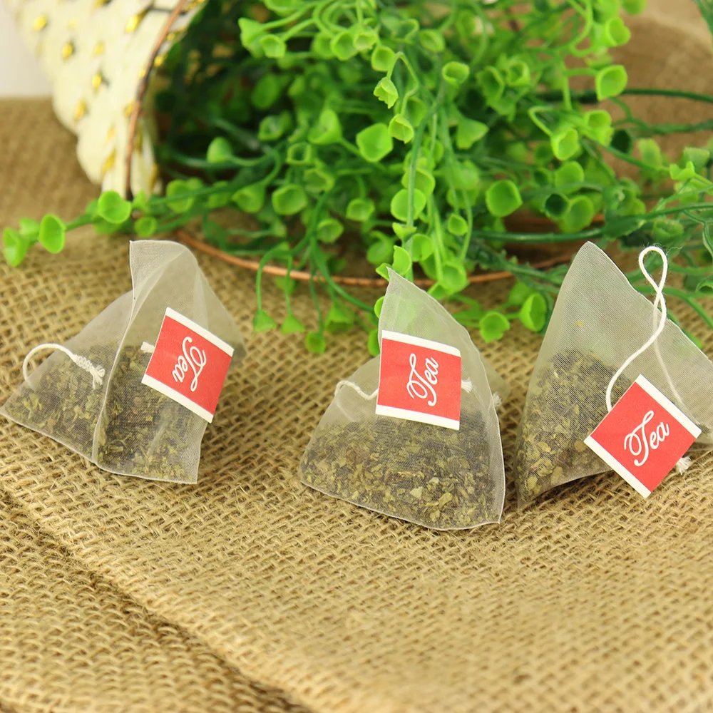 Heat Sealing Nylon Pyramid Tea Filter Bags Handle Disposable Tea Bags For Loose Tea