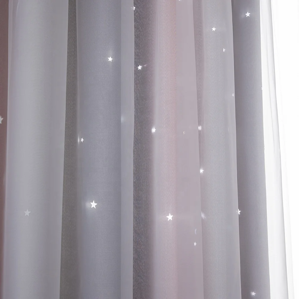 Modern double layers lace blackout curtain  dream star for girl kids living room