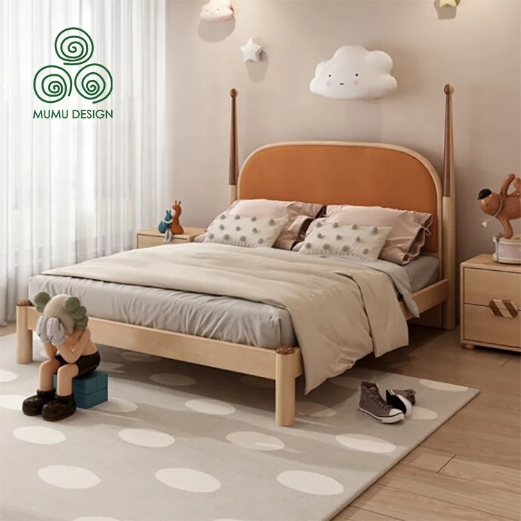 House Single Bedding Full Size Luxury Children Princess Girls Cartoon Pink Solid Wood Kids Bed