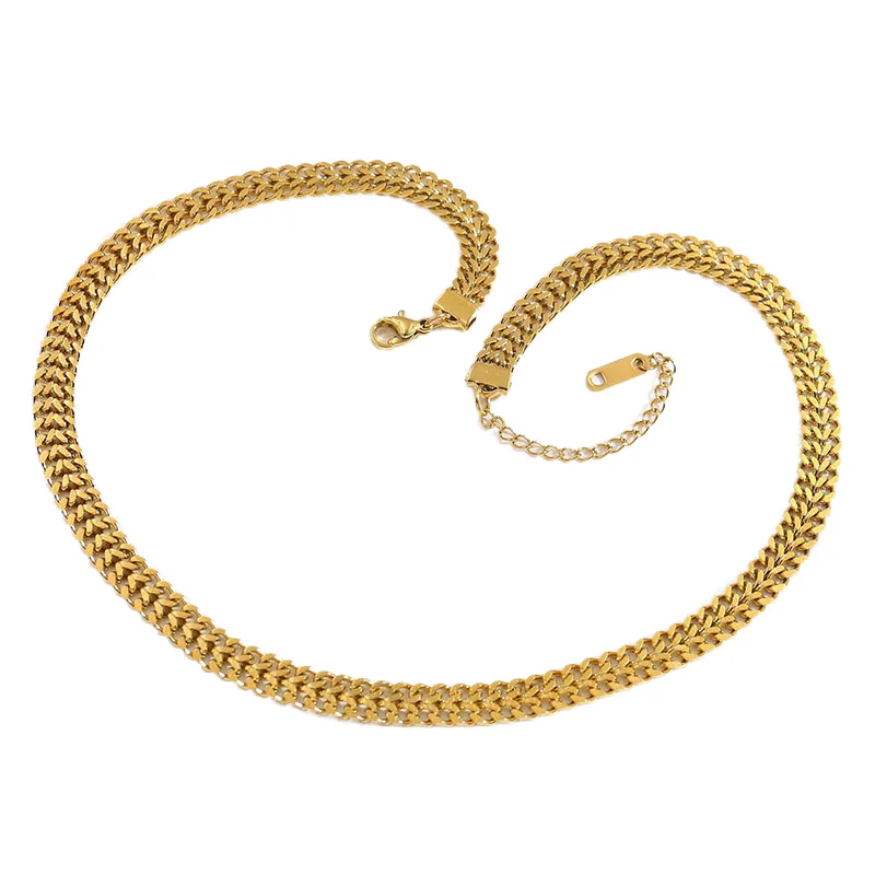 Qiuhan OEM ODM Retro Simple Double Band 18K Gold Plated Link Chain Choker Necklace