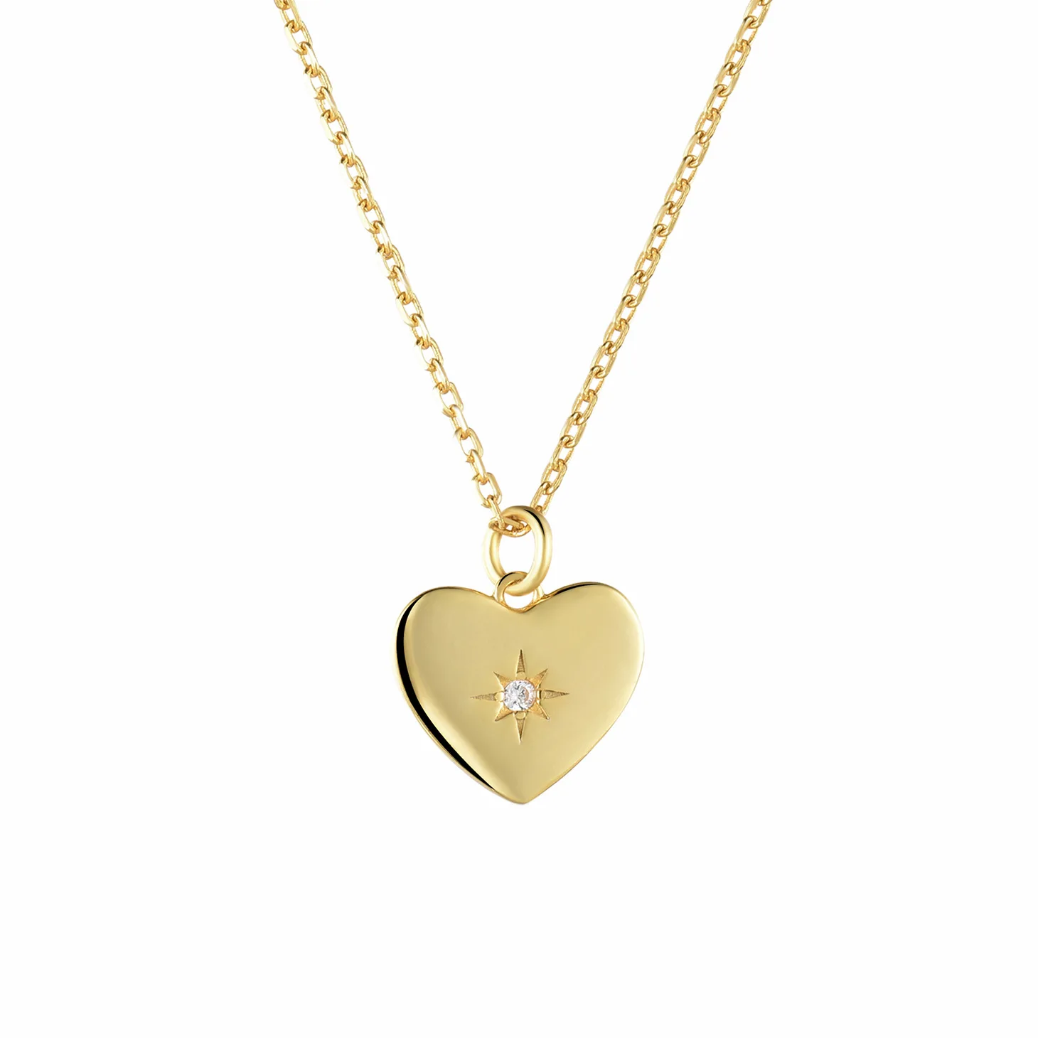 Fashionable pendant eight-pointed star carved love heart-shaped jewelry gold-plated 925 sterling silver necklace for women