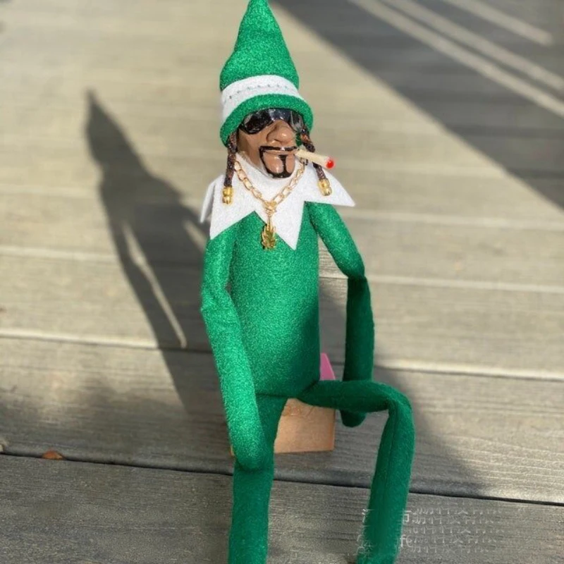 Snoop on A Stoop 2022 Christmas Elf Toy Wearing Sunglasses Cigarette Funny Decoration Home Ornament Novelty New Year Gift Toy