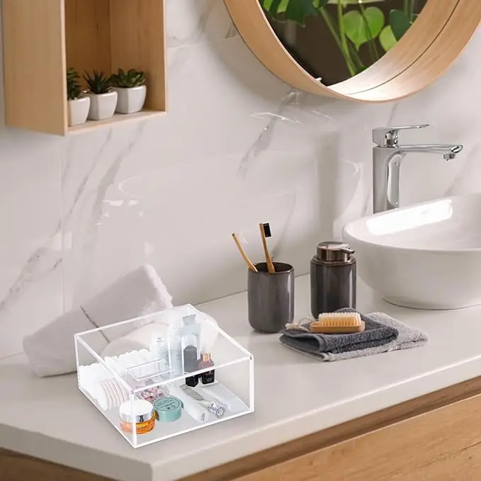 Large Acrylic Storage Box Clear 9.8x9.8x4.7 Inches /25X25X12 CM Square Cube Container Lid Candy Pills Tiny Jewelry Display Racks