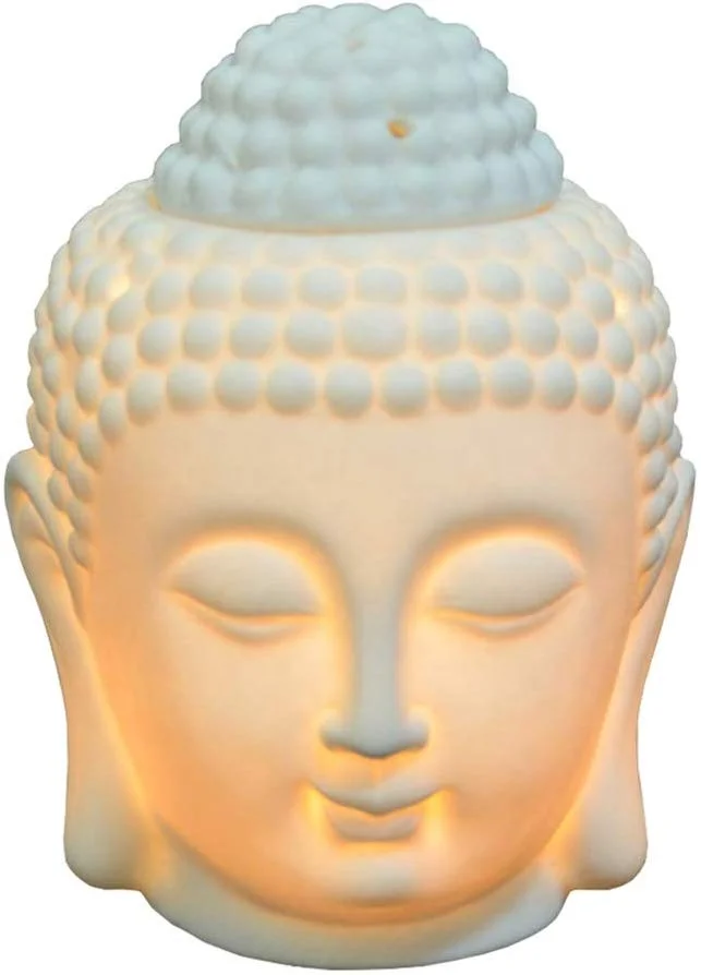 Factory Ceramic wax tart melts essential oil burner candle  holder  buddha head shape in white or black