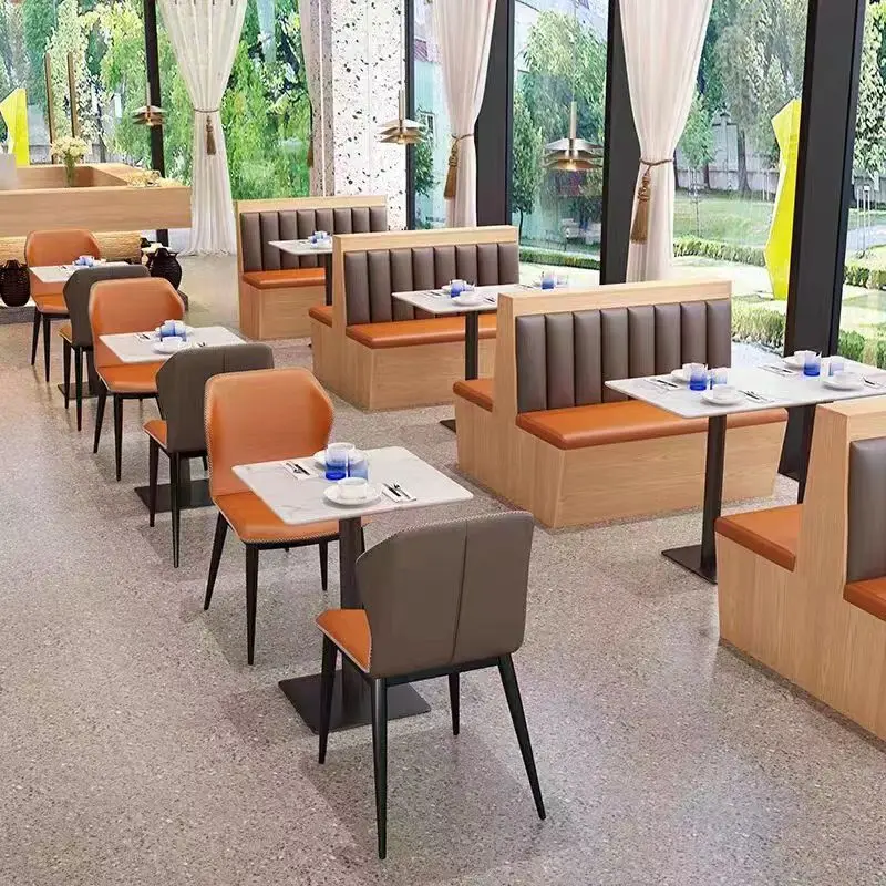 Popular design custom western restaurant booth sofa milk tea shop pu leather booth table and chair combination