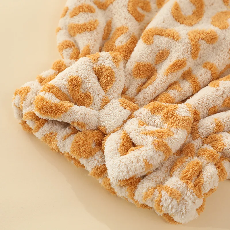 Cheap fast delivery Super absorbent coral velvet Leopard print Bow Hair Towel Cap Rapid Drying Towel For Hair Hair Drying Towel