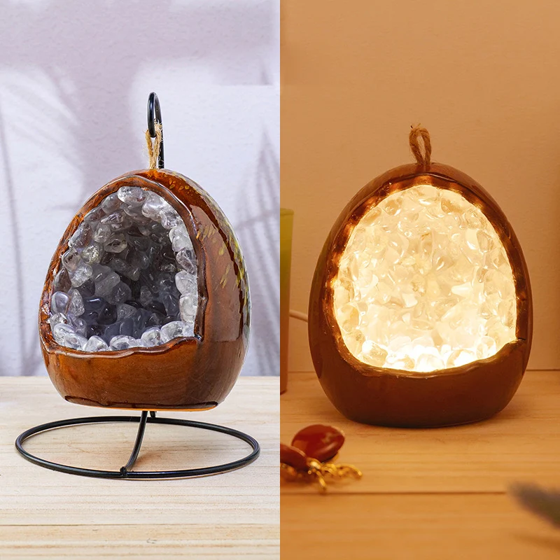 Wholesale Healing Crystal Amethyst Dinosaur Egg Night Light For Home Decoration