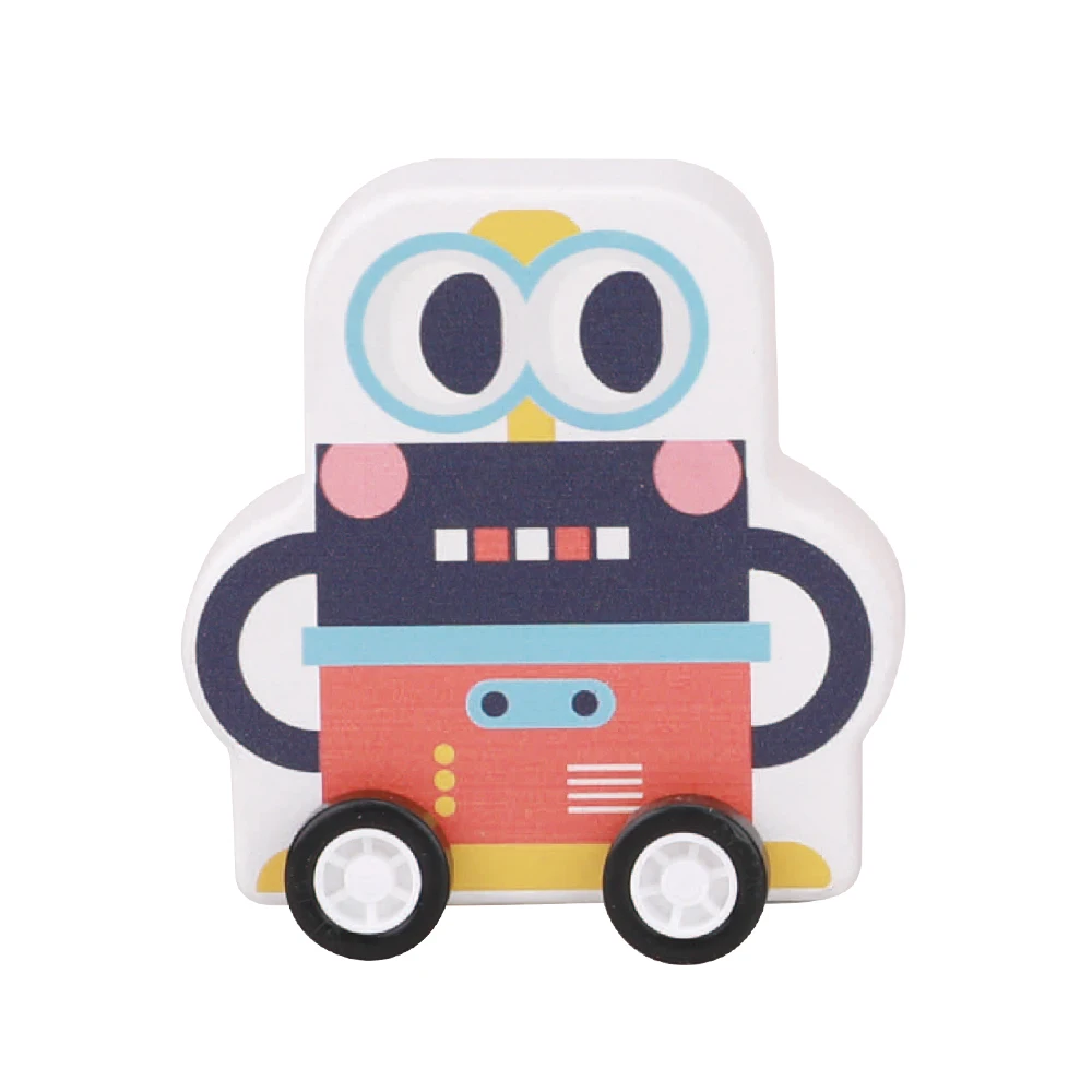 UDEAS Robots Family Wooden Mini Pull Back Toy Car for Baby Toddler Early Education