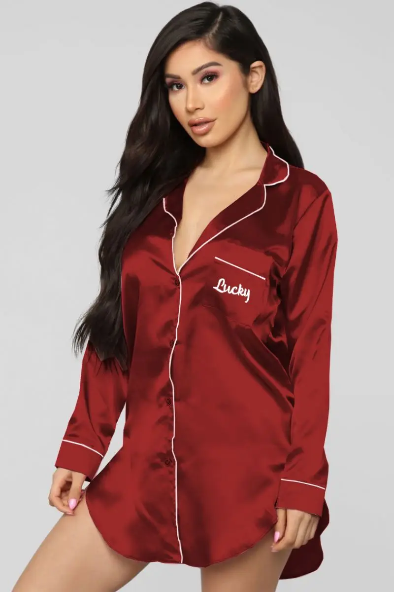 long sleeve shirt lounge wear silk pajamas night wear pyjamas women sleepwear nightgown