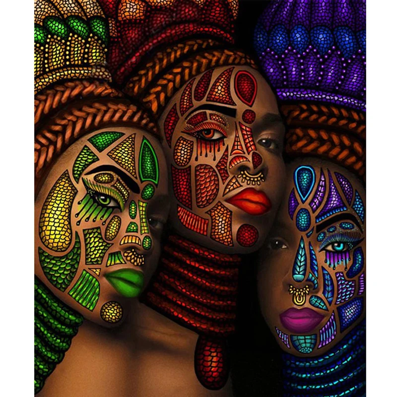 5D DIY Africa Woman Diamond Painting Embroidery Full Drills Mosaic Kit Canvas Diamond Wall Art Abstract Decorative
