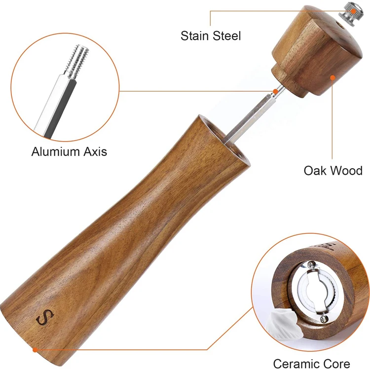 Hand operate Wood Acacia Wooden Salt Pepper Grinder