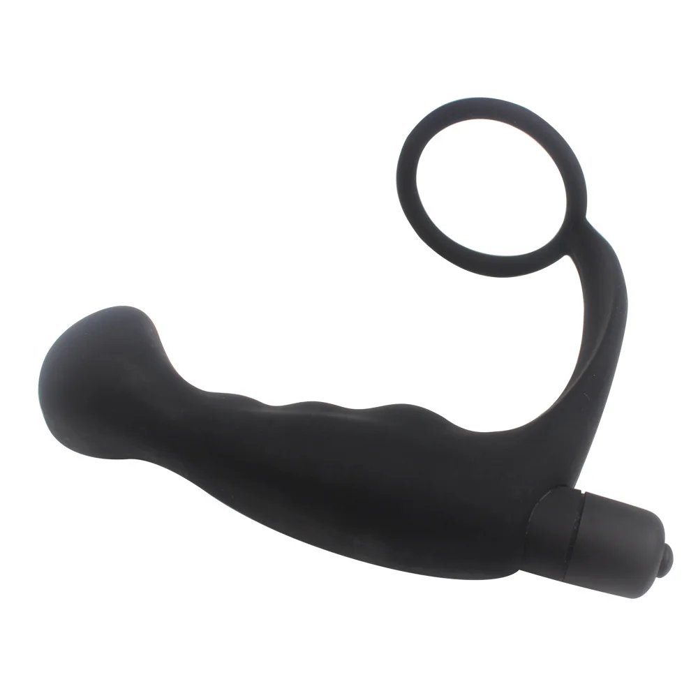Silicone Anal Butt Plug Vibrator Prostate Massager with Penis Ring Adult Sex Toy for man Gay Masturbator with bullet vibrator
