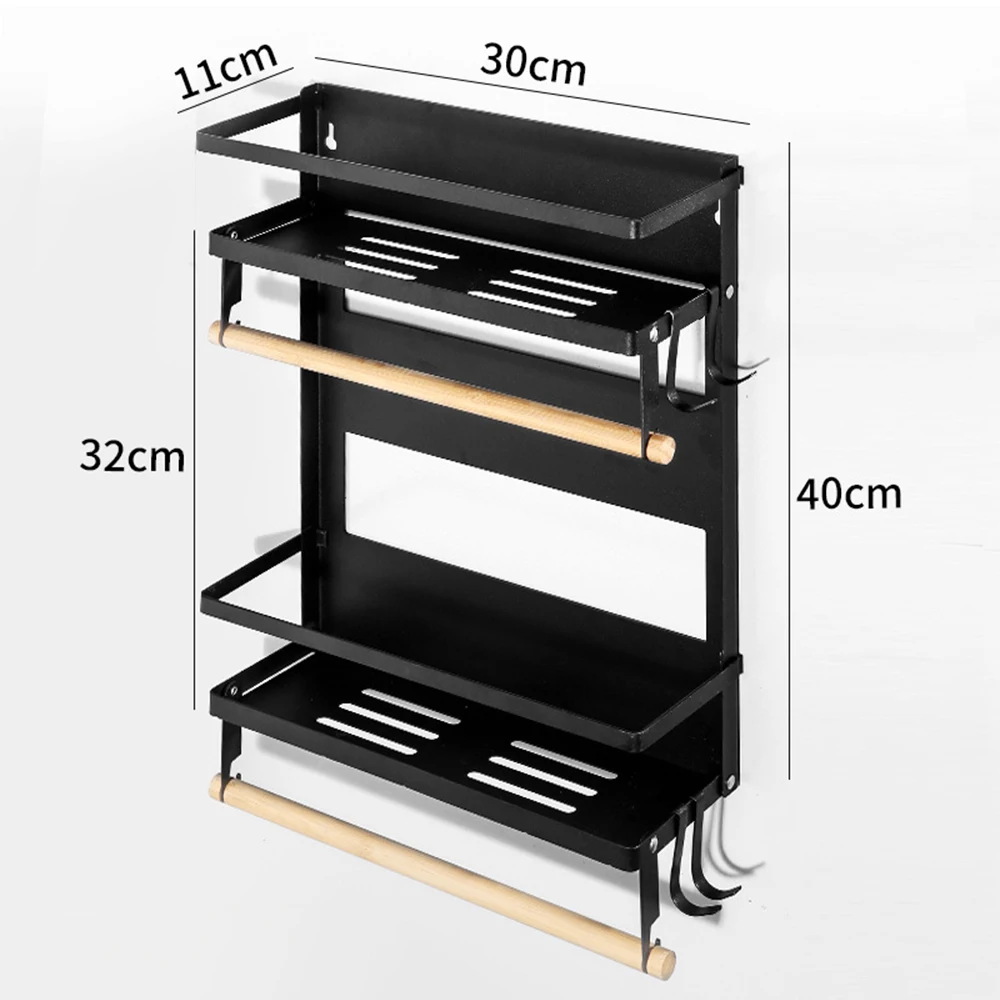 2023 Kitchen Carbon Steel Wall Mounted Spice Shelf Display Hole-free Fresh Film Bag Storage Rack Refrigerator Drink Organizer
