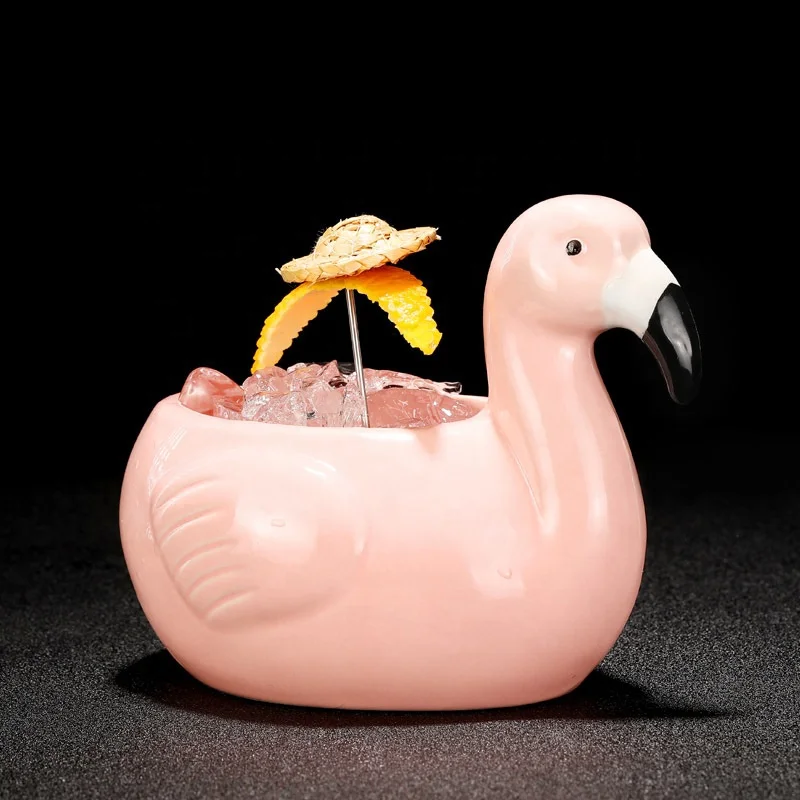3D Creative Animal Shaped Hawaii flamingo Tiki Mugs Cocktail glass Cups pink colour bird swan duck shaped Ceramic Tiki Mug