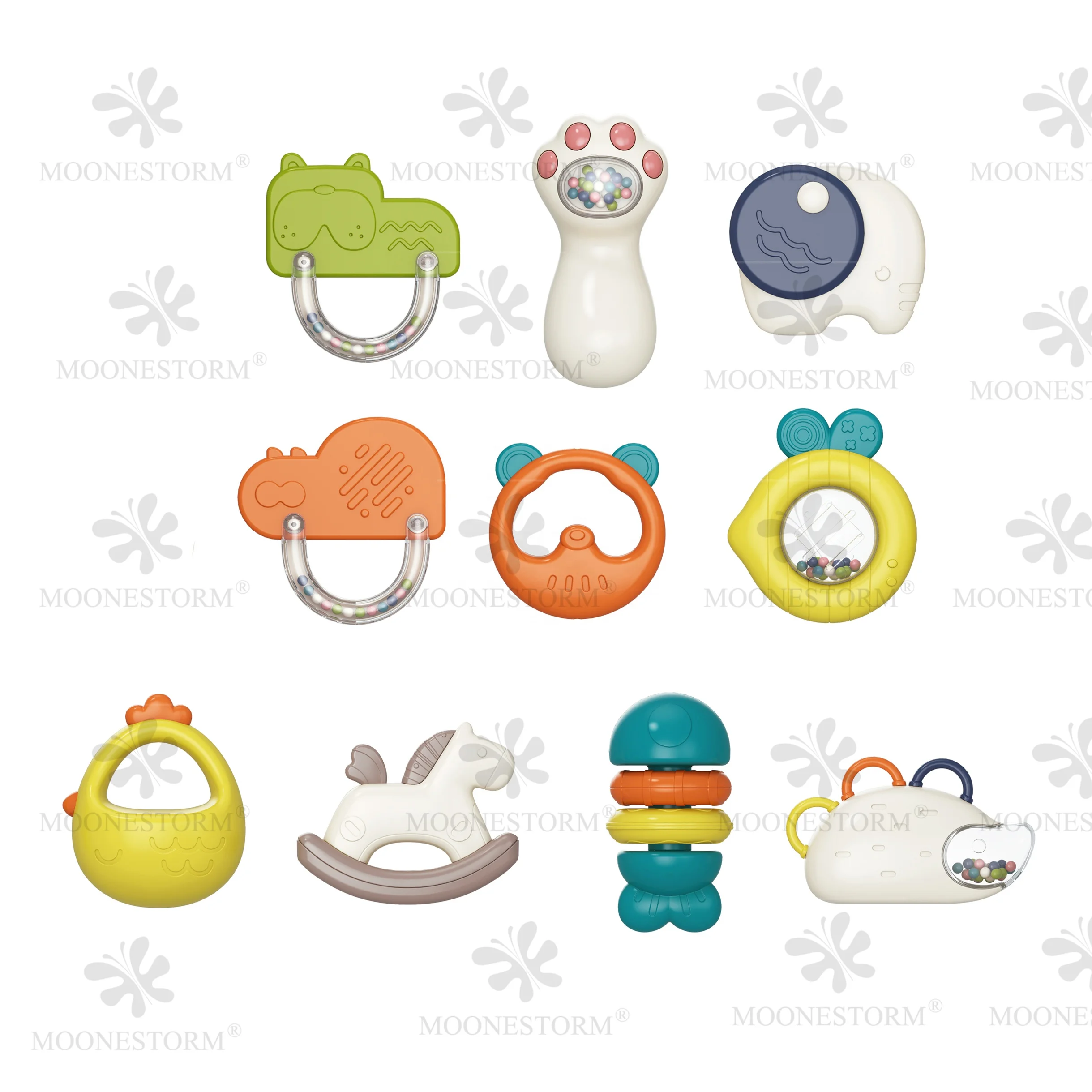 Hot Sell Newborn Baby Chew Toy 10PCS Baby Rattles Toys Set Grab Shaker Hand Bells Musical Rattles for Babies