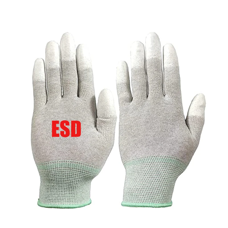 Esd-safe nylon knit gloves pu palm glove esd protection nylon carbon pu palm coated esd gloves