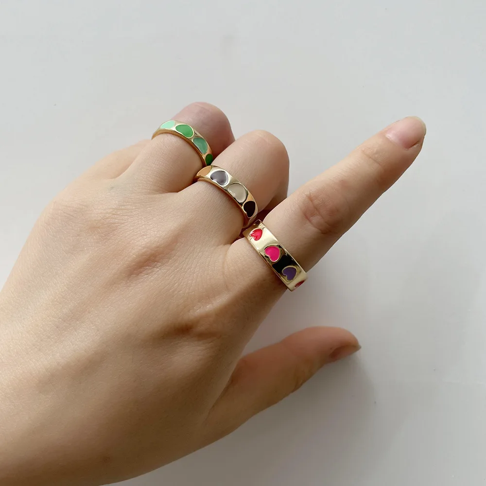  Ins Retro Style Women Drip Rings Female Niche Design Sweet Double Love