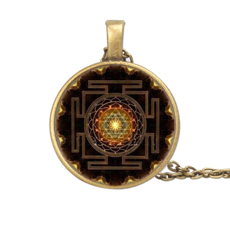 Buddhist  Sacred Jewel Time Deluxe Vintage Pendant Mandala Sri Yantra Necklace