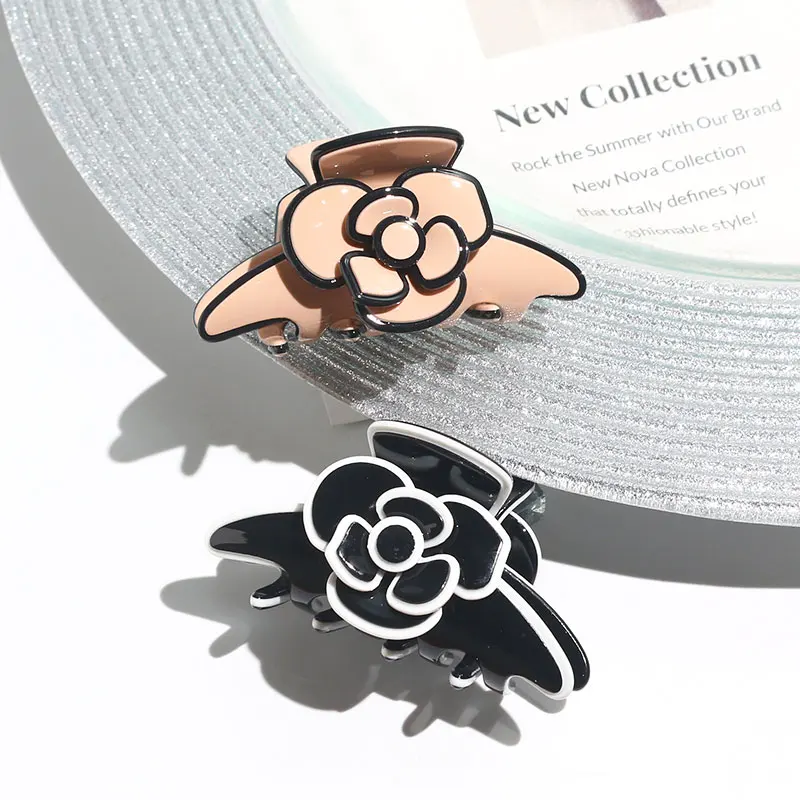custom camellia flower claw clips elegant fancy channel hair clip accessories for women exquisite acetate brown hair claws girls