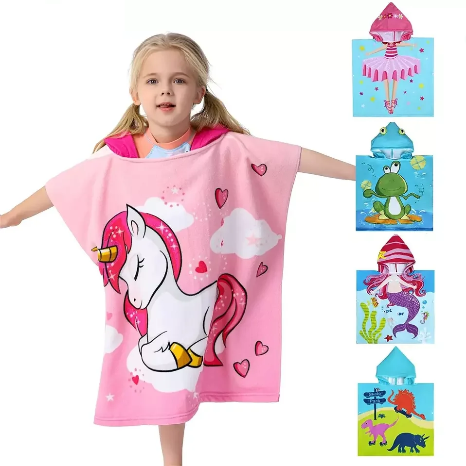 Kids Beach Towel for Boys Girls Mermaid Hooded Bath Towel Wrap Toddler Pool Towel with Hood Kid Hooded Surf Poncho