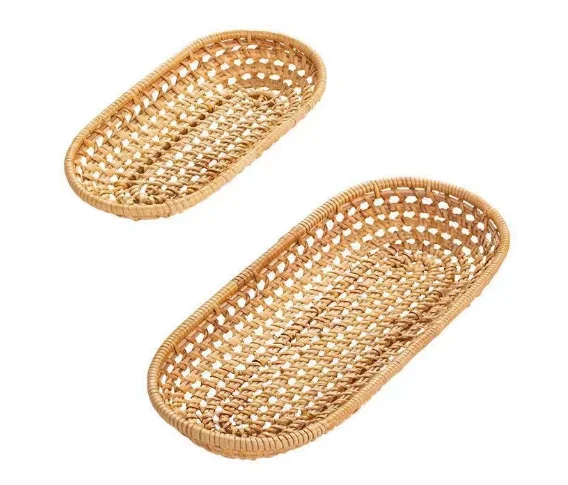 Wicker Bread Baskets Fruit Vegetable Bowl Food Storage Organizing Kitchen Desk Countertop Rattan Round Handmade woven Basket