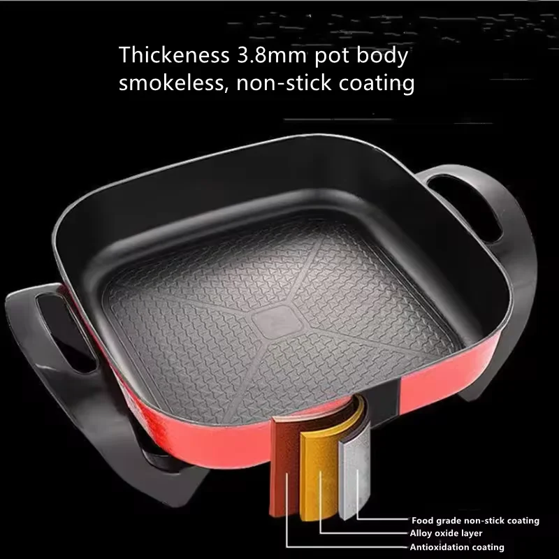 Top sell Integrated Non-Stick Square Pot Oil-Free Electric Wok Manufacturer All-In-One Pot Household Electric Hot Pot Good Price