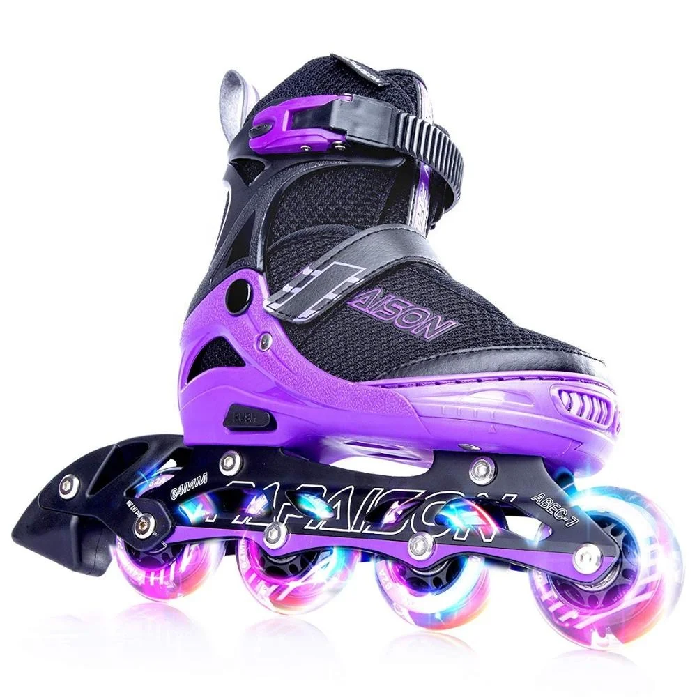 Amazon best seller  brand adjustable plus size purple flashing roller inline skates shoes