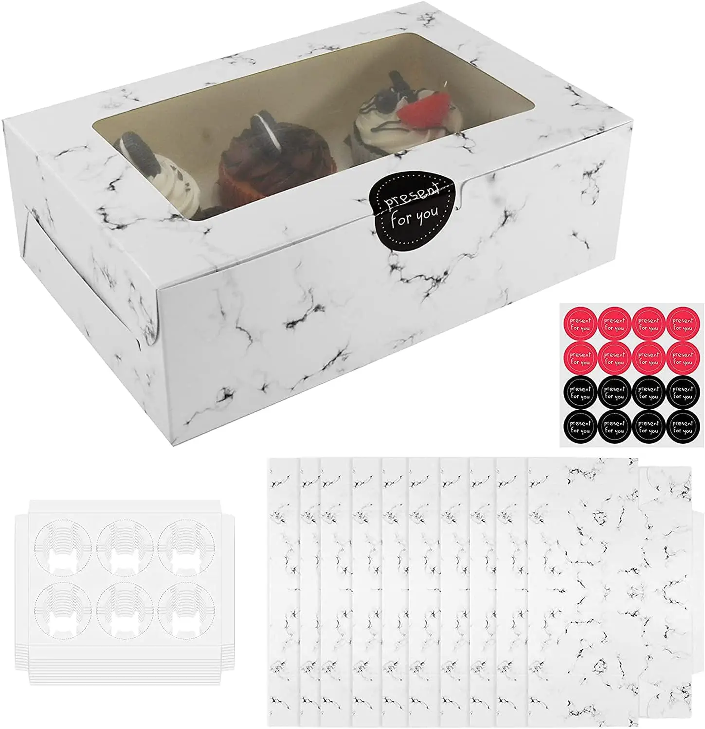 Pastry box with 6 dividers Cupcake Packaging Cookie Boxes Wholesale Baking Food Paper Gift Box Dessert Candy Foldable Cardboard