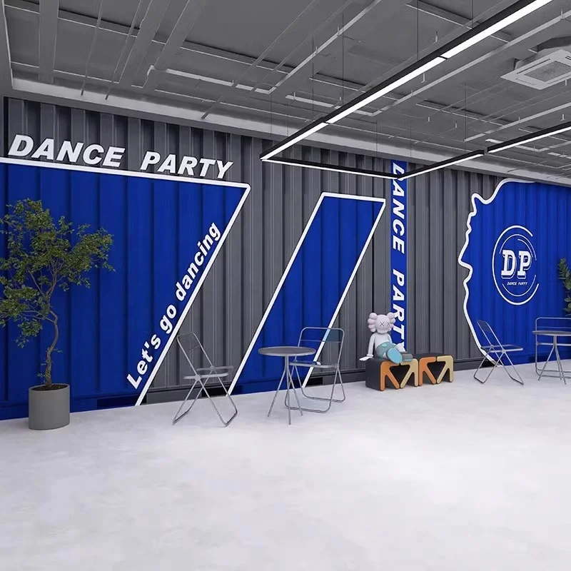 Klein blue iron container wallpaper dance classroom  background wall street dance industrial style grey wallpaper
