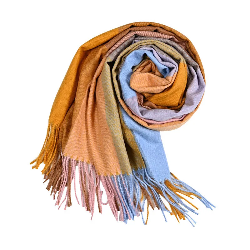 Fashion Plaid Warm Pashmina Imitation Wool Cashmere Neck Scarves Fringe Winter Shawl Scarf for Winter Cashmere Women Stylish