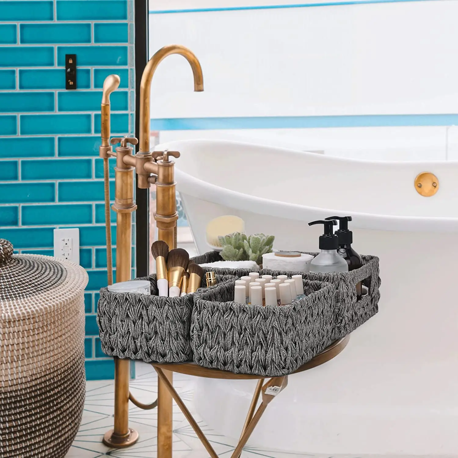 Натуральная легко очищаемая Корзина для пикника из ротанга ручной работы кубические плетеные корзины хранения с двумя ручками сделано в Китае