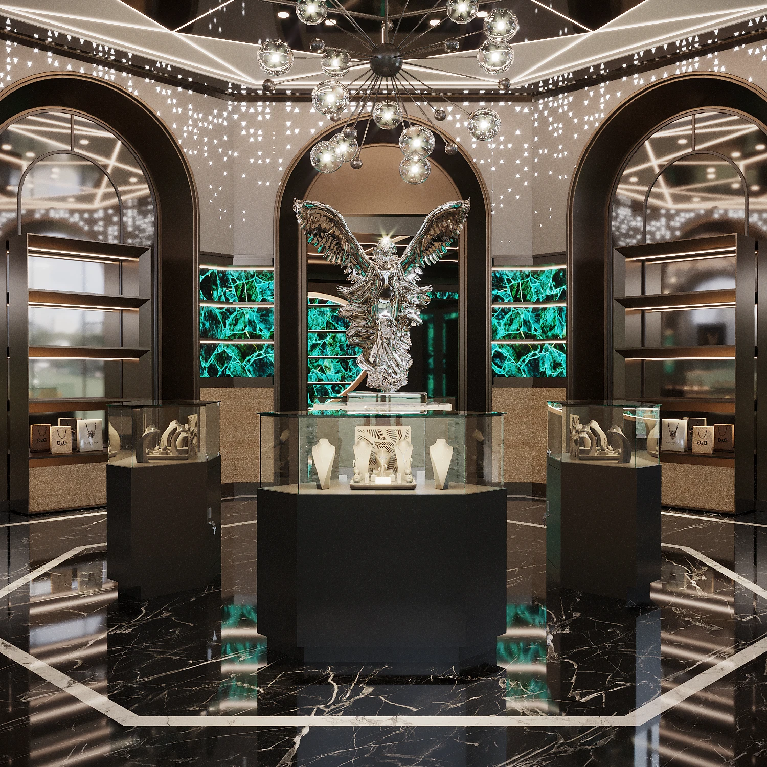Trade show custom interior shop design oak mdf wood glass showcase jewelry display for retail store