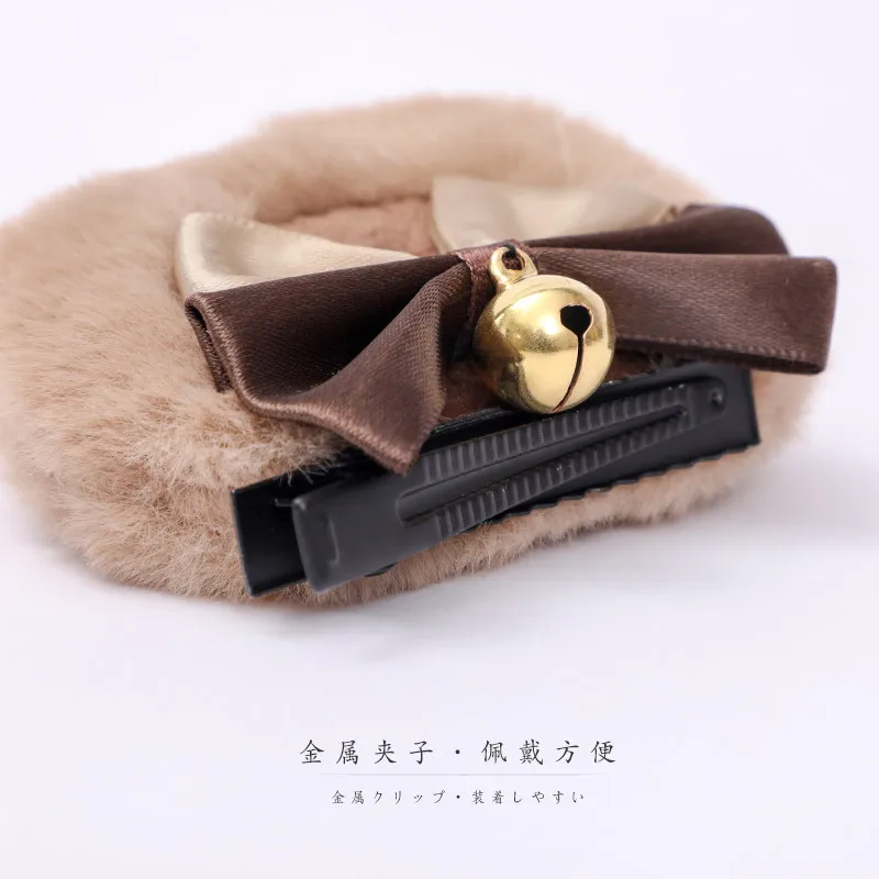 Bear Ears Hair Clips Faux Fur Sweet Double Bowknot Bell Plush Animal Hairpins Anime Lolita Kawaii Cosplay Decor