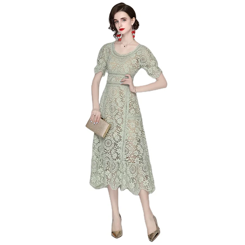 Clothing manufacturer customizes water-soluble lace dress, high-quality hollow hook flower dress, small order customization logo