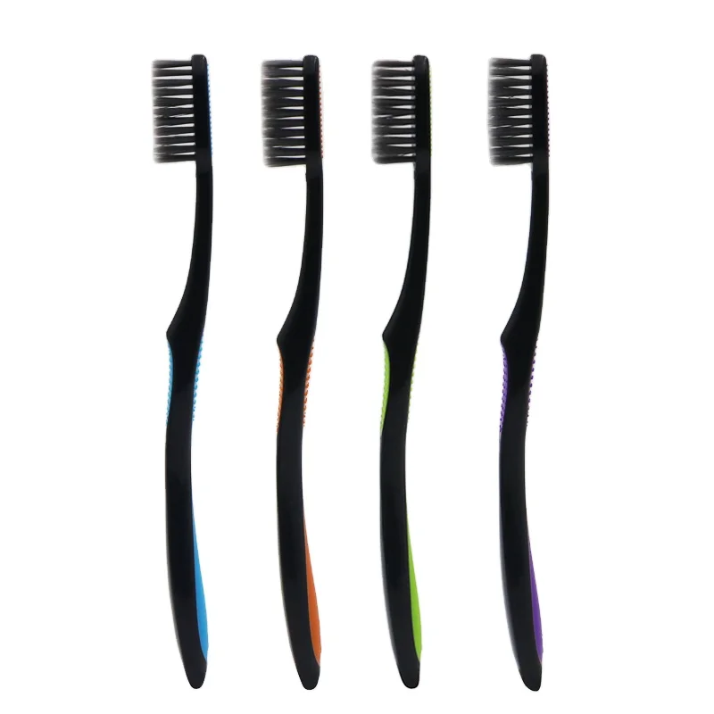 Eco Friendly Anti-slip Rubber Grip Handle Charcoal Bristle Tooth Brush Sensitive Gum Adult Toothbrush