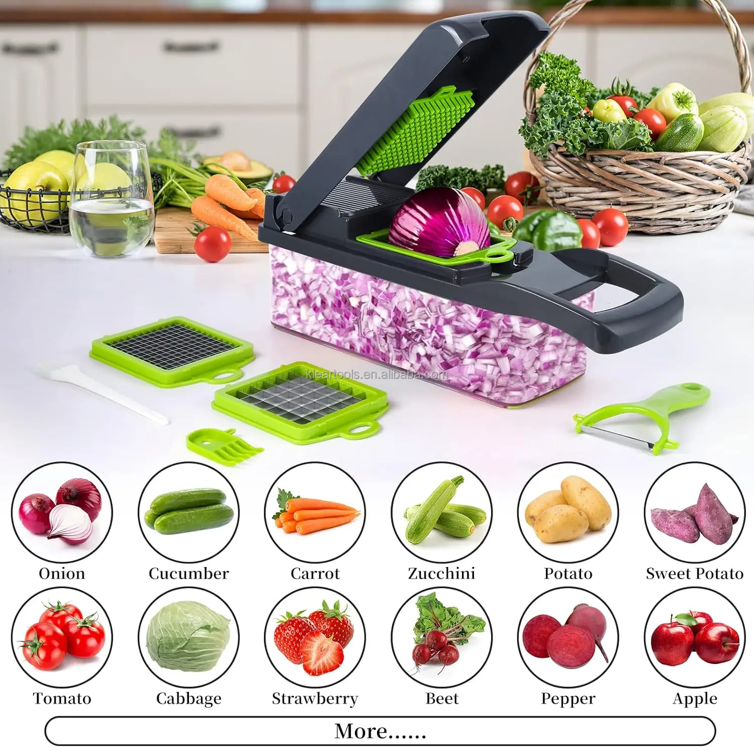 16-in-1 Multifunctional  Onion Chopper with Container Cheese Slicer Food Chopper 8 Blades Veggie Vegetable Chopper