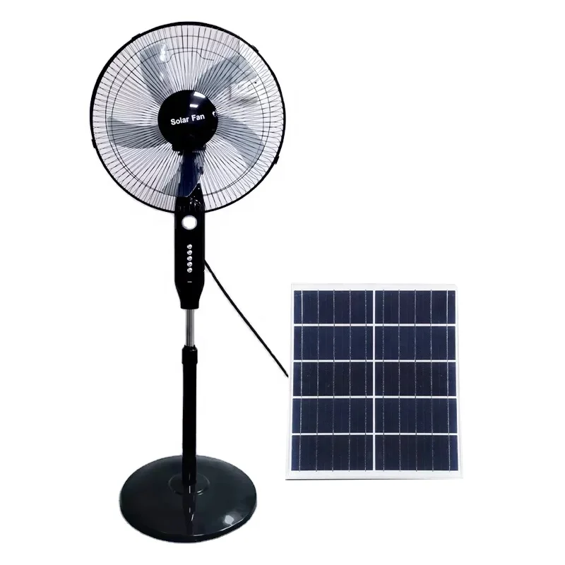 Solar Power System Home Remote Control 16 Inch AC DC Charging Floor Fan With USB Charging Port