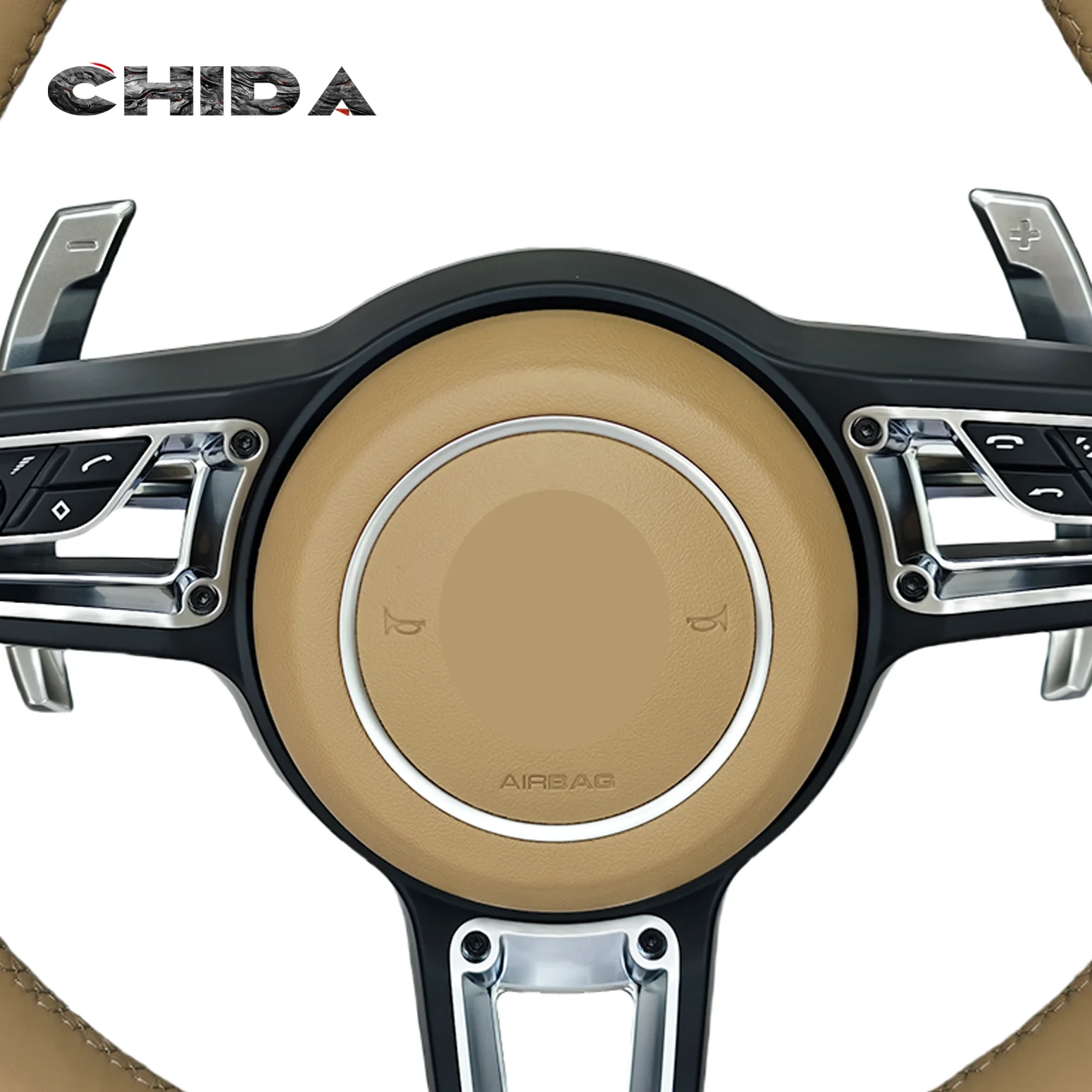 New khaki full leather custom steering wheel upgrade for Porsches Cayenne Panamera 718 997 985 981 Mk2 Boxster Cayman 987