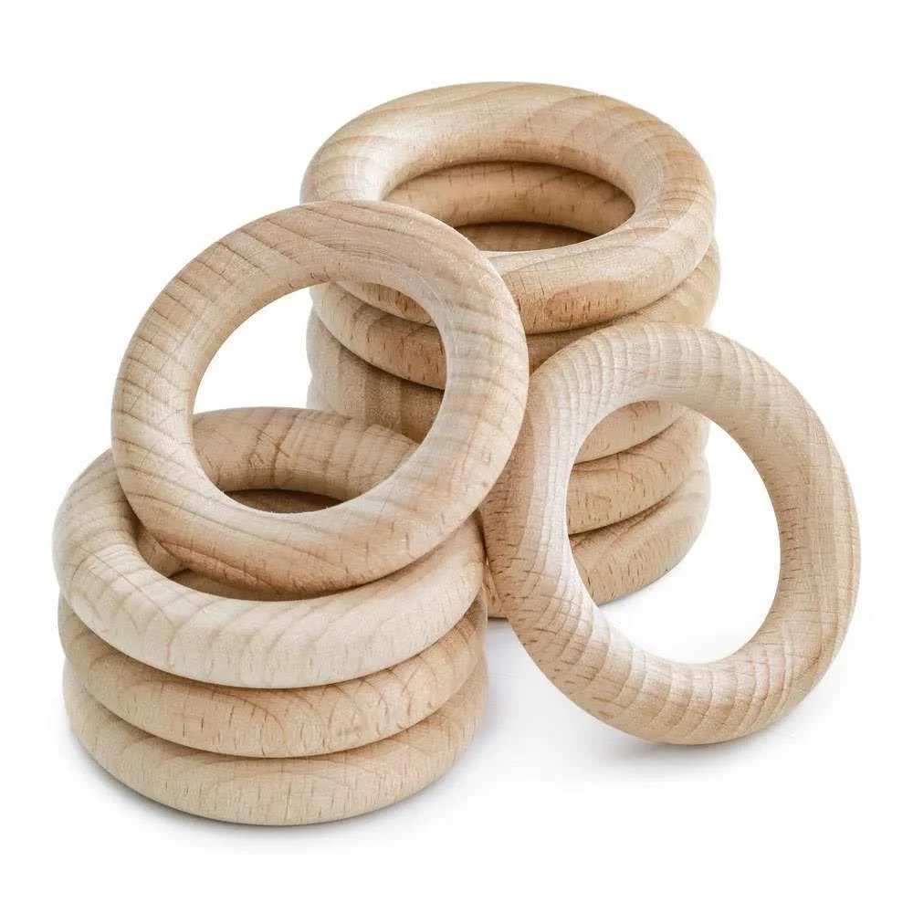 Popular Customized Wooden Baby Teether Ring Organic Beech Wood Baby Teething Ring For Crafts