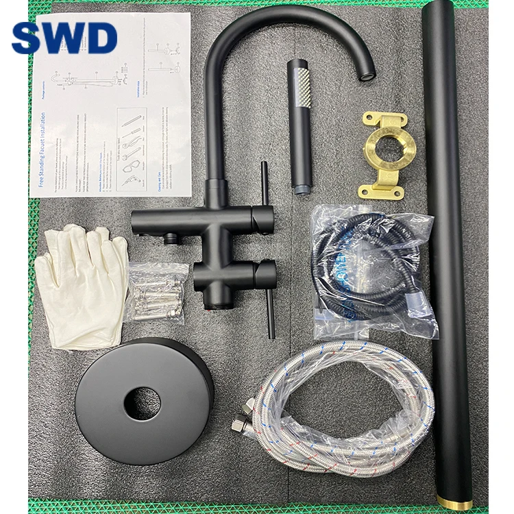 Black Brassl Mounted Free Standing Filler Bath Shower Mixer Upc Floor Stand Shower Set Mixer Freestanding Bathtub Tub Faucet Set