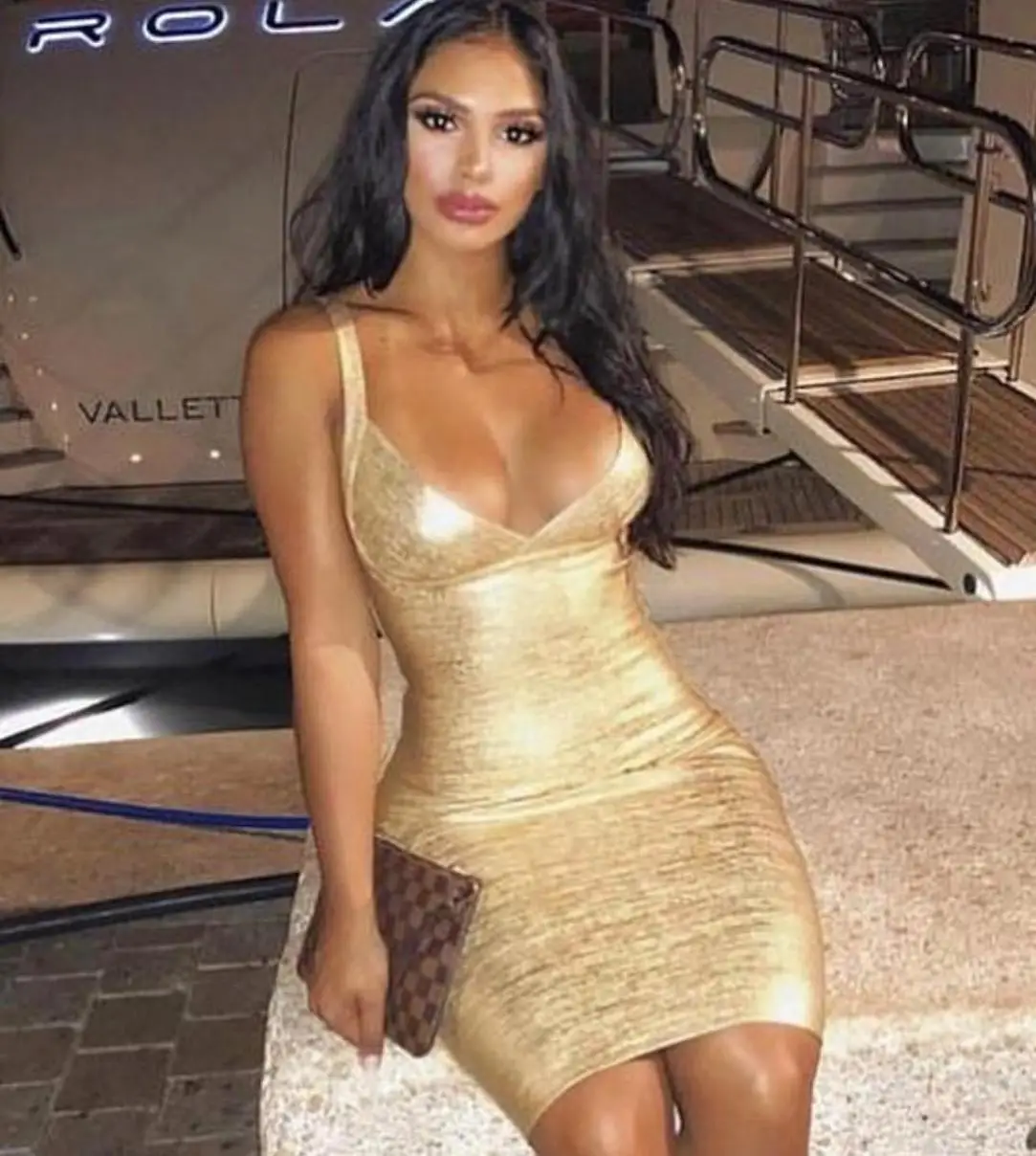 Club Gold Bodycon Mini Dresses Bandage Strap Tight Dress Party Women