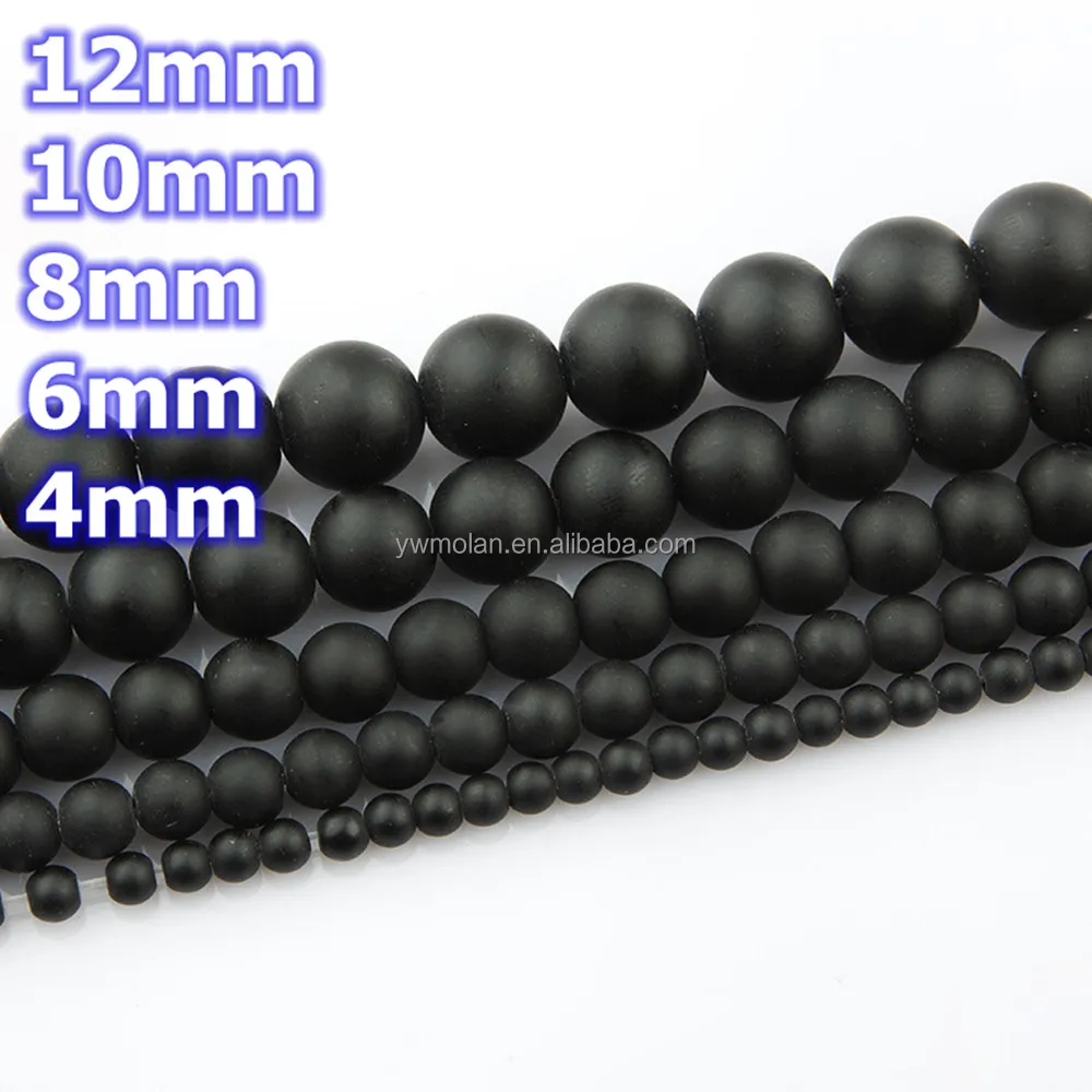 Круглые бусины с отверстием для бижутерии, незакрепленные бусины из натурального матового черного камня, прядь 4 мм, 6 мм, 8 мм, 10/12 мм, комплектующие для рукоделия, 15 дюймов (37 ~ 39 см)