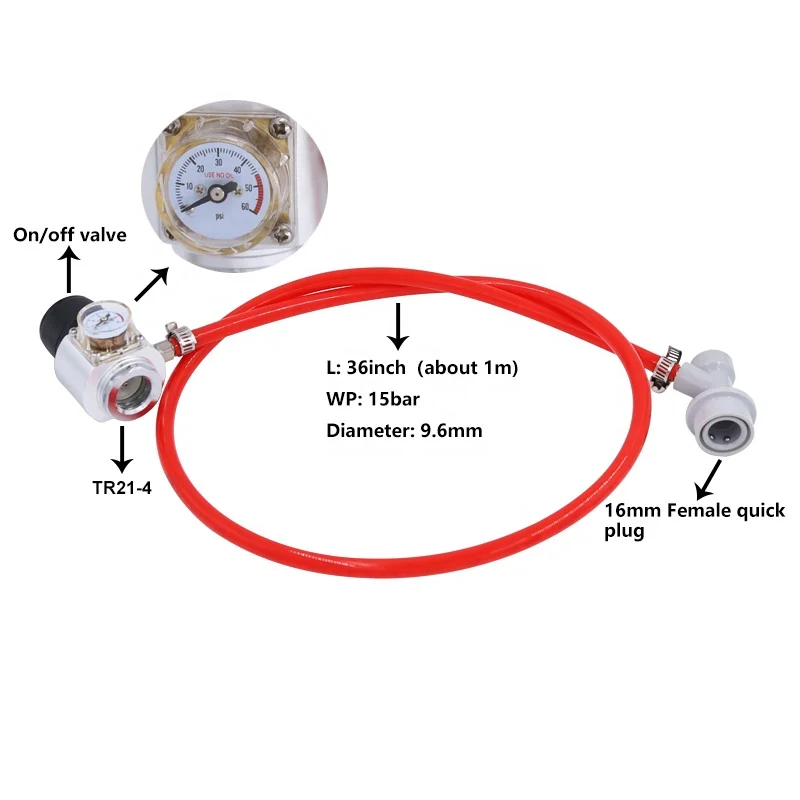 Soda HomeBrew Beer Stream Keg Charger Portable Mini CO2 Cartridge Regulator with Gas Line Ball Lock