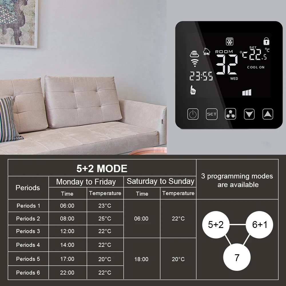 HY08AC-2 Wi-Fi умный центральный вентилятор переменного тока термостат контроль тепла и холодного воздуха термостатический вкл/выкл клапан